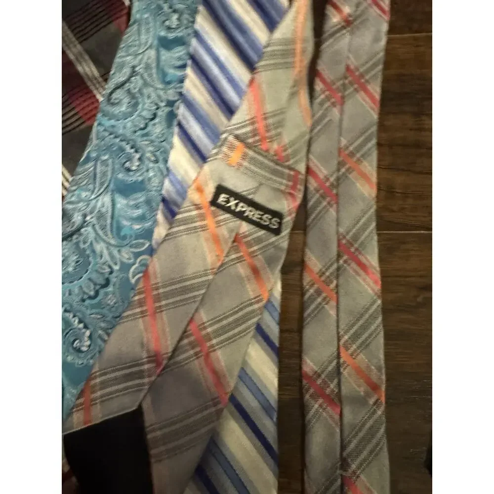EXPRESS 100% Silk Tie Lot 10 Mens Blue Stripe Executive Necktie Plaid Gray